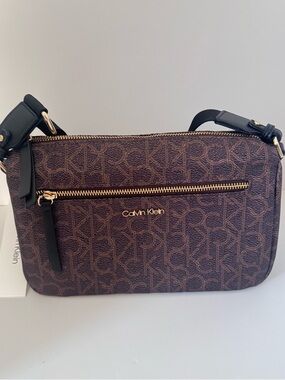 Calvin Klein Brown Monogram Crossbody Bag. New